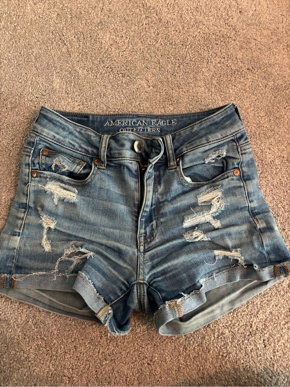 American Eagle Women's Distressed Blue Denim Shorts size 00